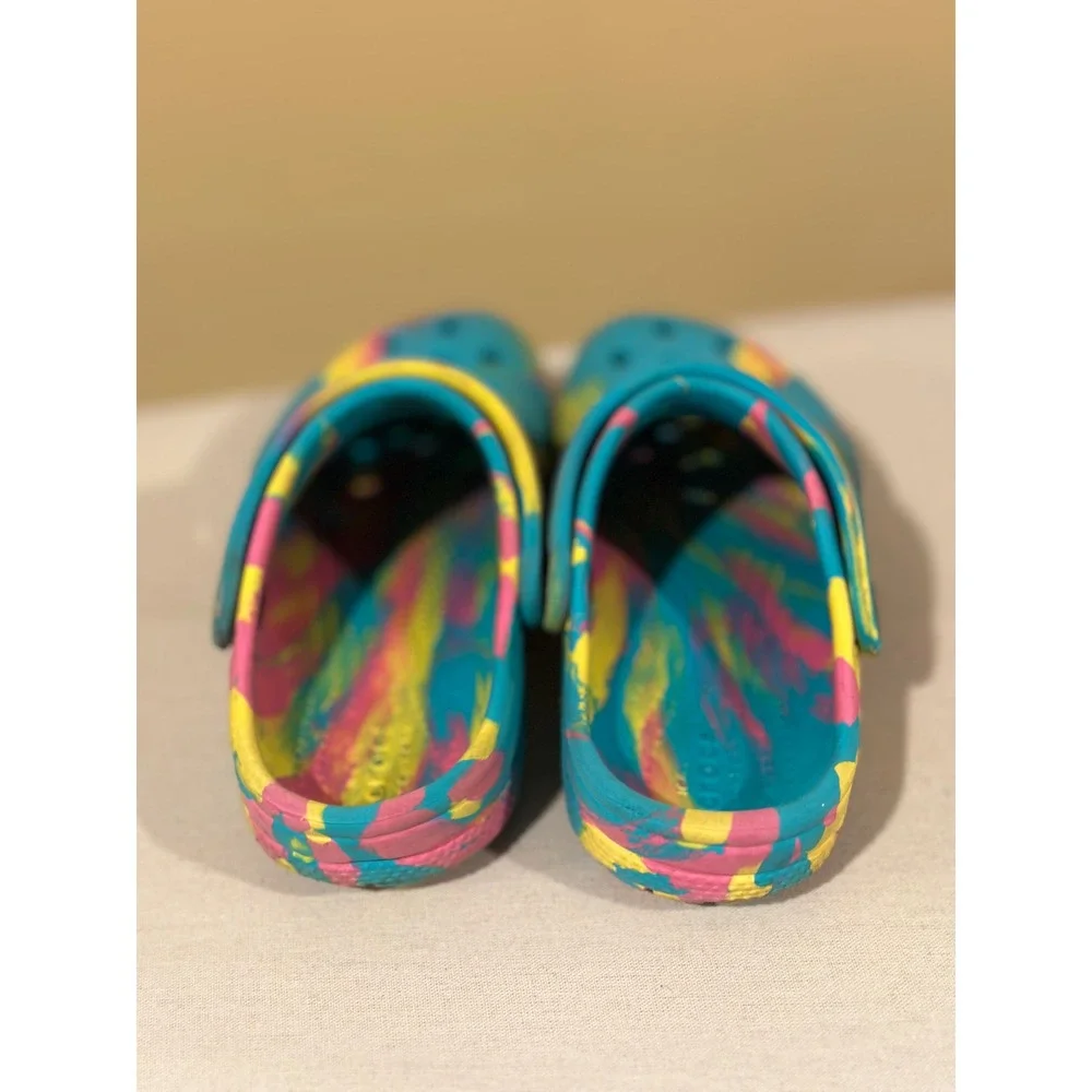 Crocs Classic Marbled Tie Dye Clogs Toddler Size 10 Teal Pink Yellow Kids Shoes